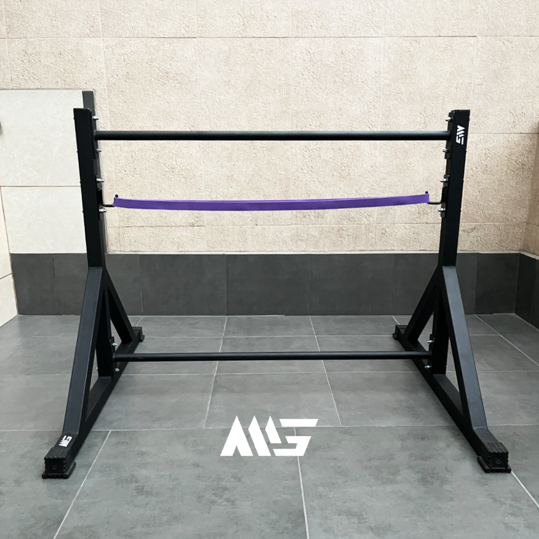 Barra Front MiniGym Perú con banda de asistencia morada montada