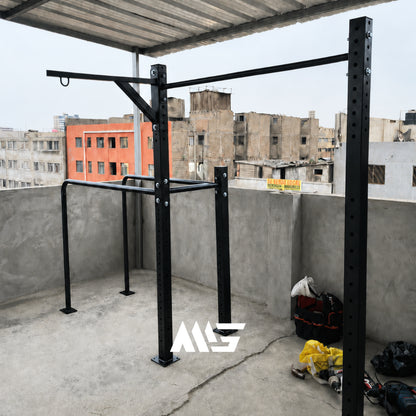 Set de calistenia 3 estaciones con barra de dominadas y paralelas armado en azotea | MiniGym Perú