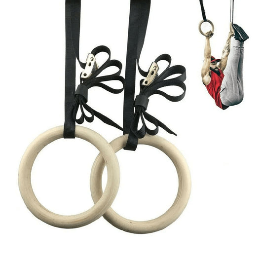Aros olímpicos de madera con correas ajustables - ideales para calistenia y crossfit